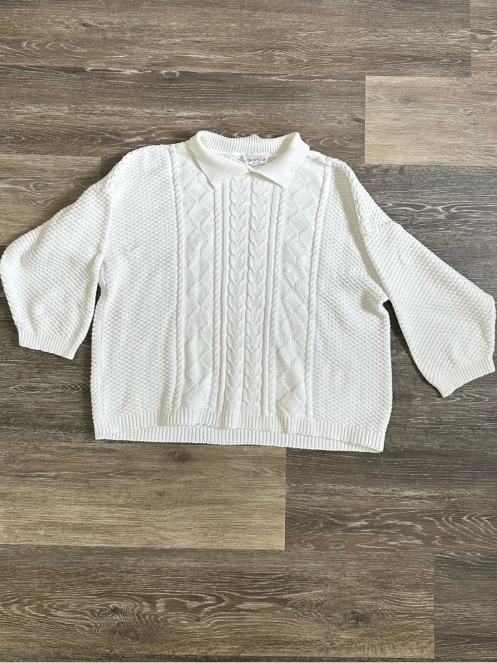 VTG 90s Concepts USA White Cable Knit Polo Sweater Made in USA Chunky Preppy M/L